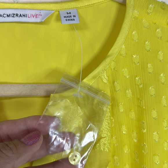 (A5)NWIsaac Mizrahi Live! Floral Embroidered Sheer V-Neck Blouse,Bright Yellow M - Picture 5 of 13